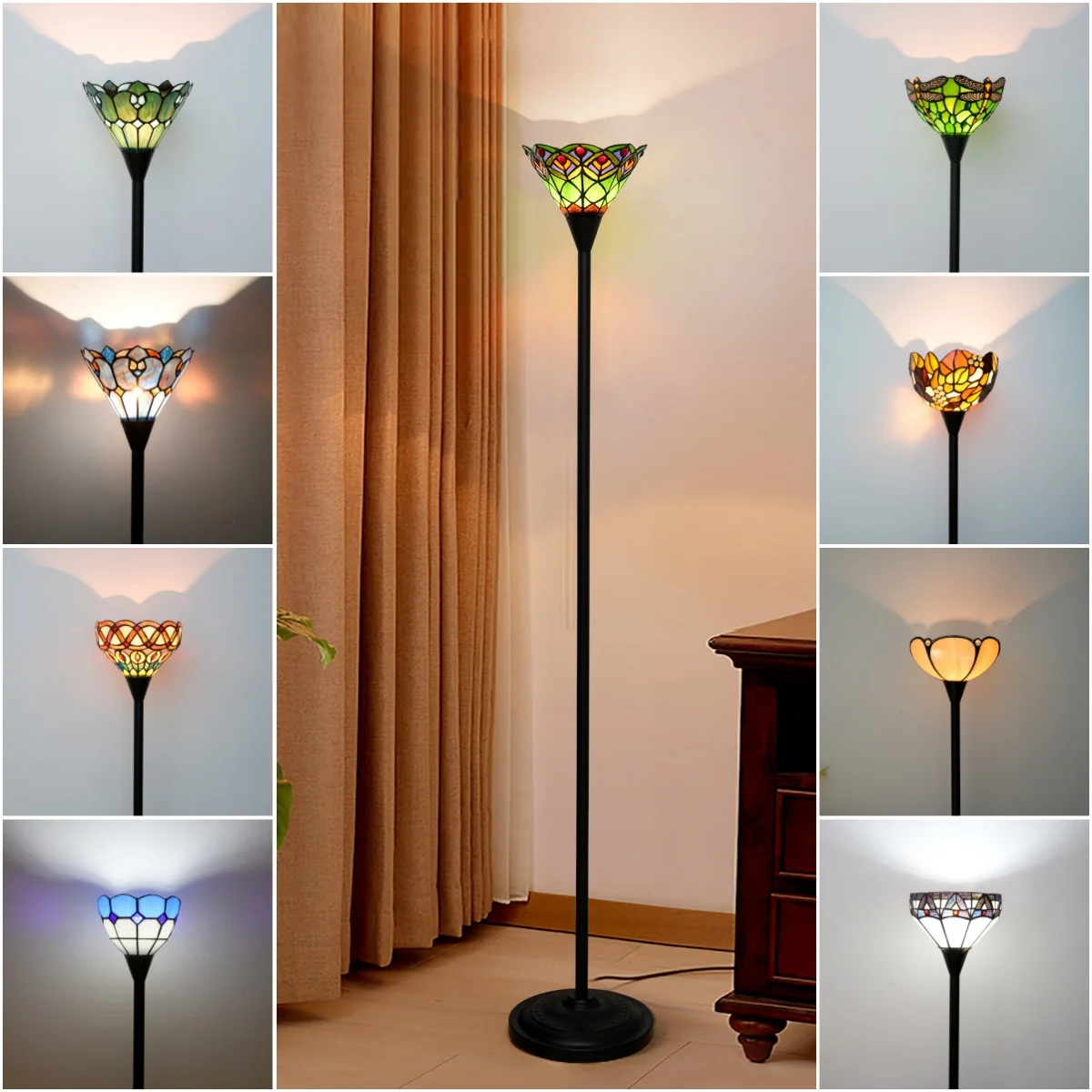 Torchiere Floor Lamp Stained Glass Floor Light Industrial Pole Antique Style Standing Corner Lamp For Living Room
Torchiere Floor Lamp Stained Glass Floor Light Industrial Pole Antique Style Standing Corner Lamp For Living Room