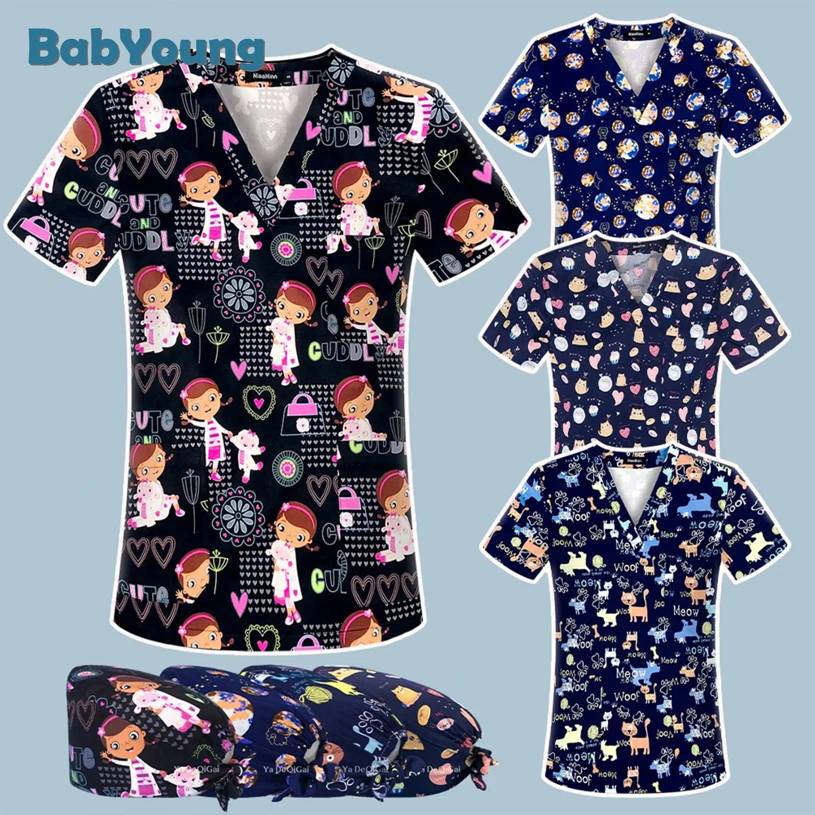 New Medical Nurse Blouse Unisex Tops Nursing Workwear Top Cotton Printing Scrubs Cap V-neck Clinic Healthcare Spa T-shirt
New Medical Nurse Blouse Unisex Tops Nursing Workwear Top Cotton Printing Scrubs Cap V-neck Clinic Healthcare Spa T-shirt