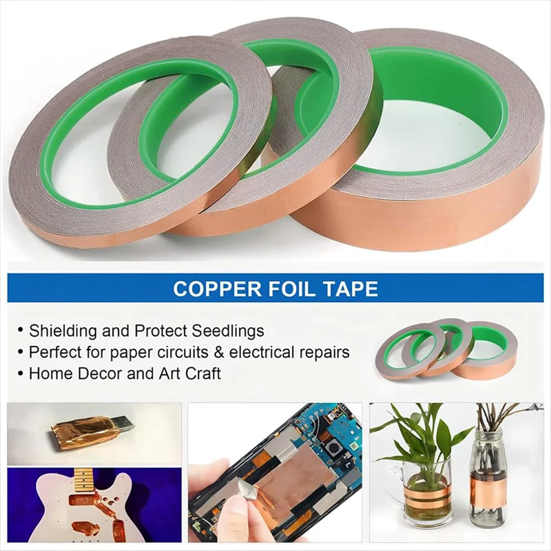 Practical-3 Pack Copper Foil Tape, 3 Size Double-Sided Conductive Copper Tape For Stained Glass, DIY Handicrafts, Crafting, Guit 
Practical-3 Pack Copper Foil Tape, 3 Size Double-Sided Conductive Copper Tape For Stained Glass, DIY Handicrafts, Crafting, Guit