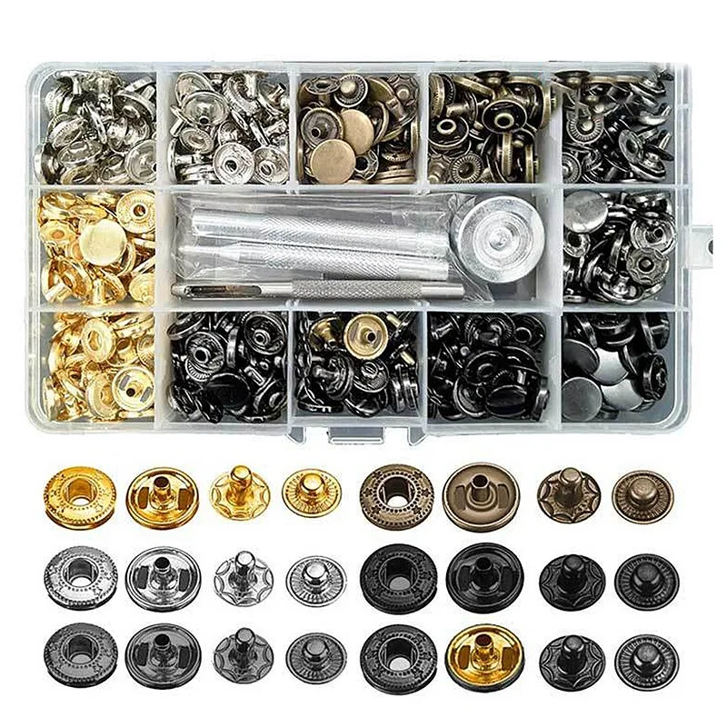 AB72-120 Sets Snap Fastener Tool Kit, Metal Snaps Button Leathercraft Rivets Press Studs, 12.5mm Leather Snap Fastener Tools Kit
AB72-120 Sets Snap Fastener Tool Kit, Metal Snaps Button Leathercraft Rivets Press Studs, 12.5mm Leather Snap Fastener Tools Kit