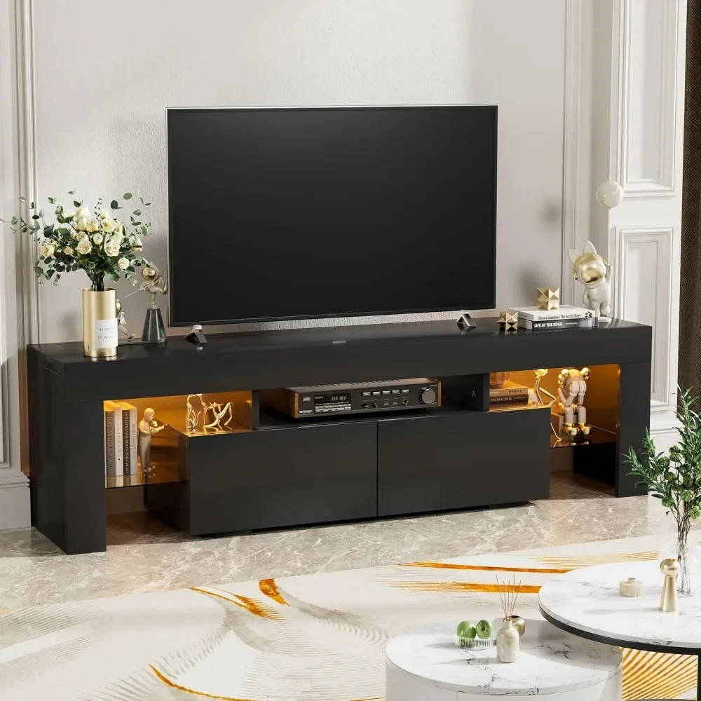 Modern LED TV Stand for Televisions up to 70 Inch with Glass Shelves and Drawer, Multiple Dynamic RGB Modes
Modern LED TV Stand for Televisions up to 70 Inch with Glass Shelves and Drawer, Multiple Dynamic RGB Modes