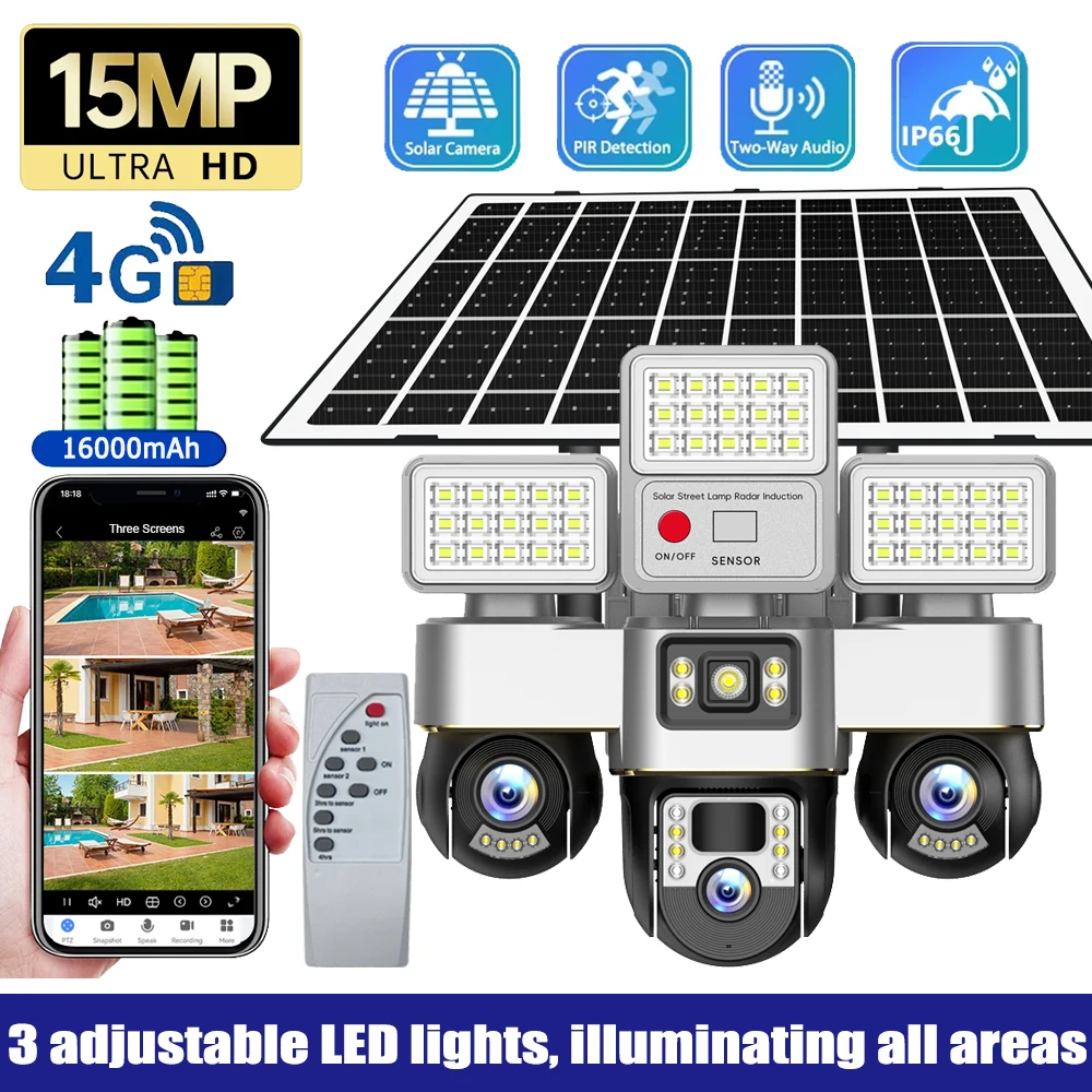 15MP triple lens solar street light 4G PTZ camera outdoor PIR human detection IP66 waterproof security IP camera with battery
15MP triple lens solar street light 4G PTZ camera outdoor PIR human detection IP66 waterproof security IP camera with battery
