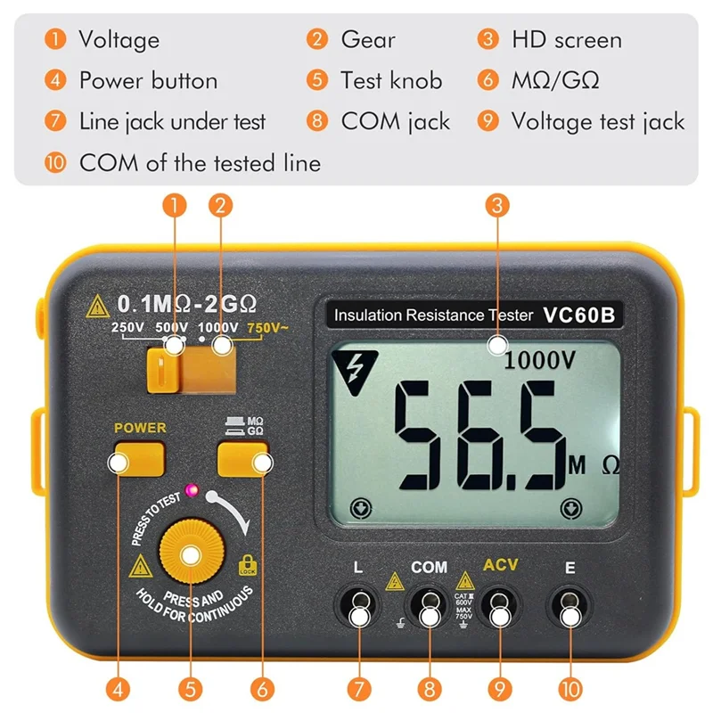 AS60-VC60B Digital Multimeter Insulation Resistance Tester Megaohm Meter For Measure AC Voltage
AS60-VC60B Digital Multimeter Insulation Resistance Tester Megaohm Meter For Measure AC Voltage