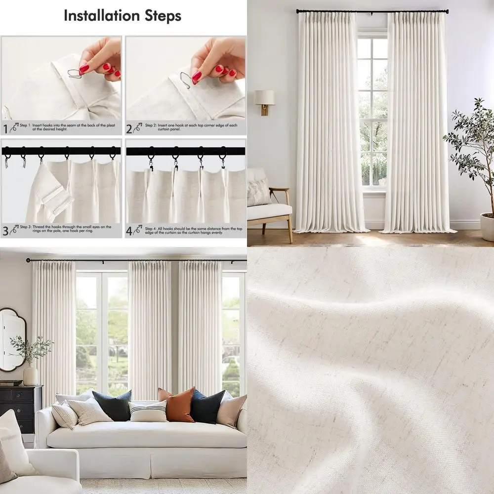 Extra Long 108 Inch Linen Pinch Pleat Curtains, 2-Panel Set with Hooks, Memory-Pleated for Living Spaces and Patio Doors
Extra Long 108 Inch Linen Pinch Pleat Curtains, 2-Panel Set with Hooks, Memory-Pleated for Living Spaces and Patio Doors