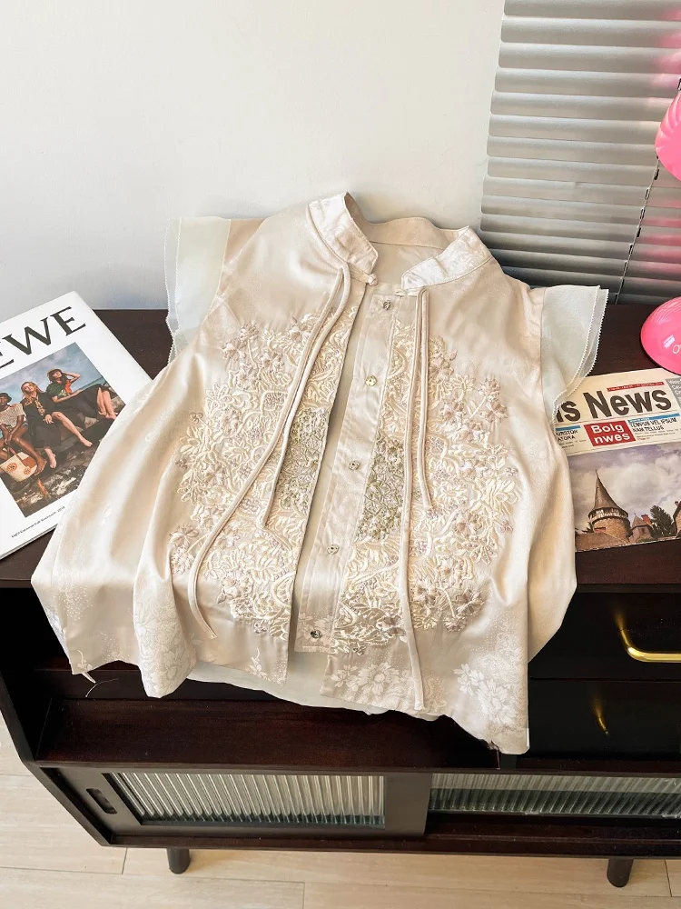 New Chinese Style Sleeveless Acetate Shirt Women's Summer Luxury High End National Style Reformed Tang Costume Embroidery Top
New Chinese Style Sleeveless Acetate Shirt Women's Summer Luxury High End National Style Reformed Tang Costume Embroidery Top