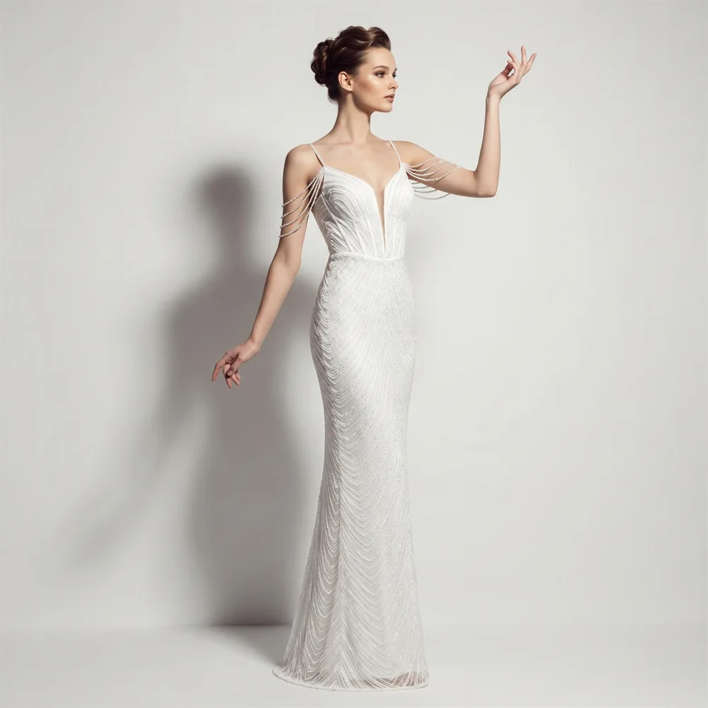 Women Spaghetti Strap V-Neck Sequin Mermaid Evening Dress Multi-Layer Beaded Chain Tassel Shoulder Straps All Over Sequin Corset
Women Spaghetti Strap V-Neck Sequin Mermaid Evening Dress Multi-Layer Beaded Chain Tassel Shoulder Straps All Over Sequin Corset
