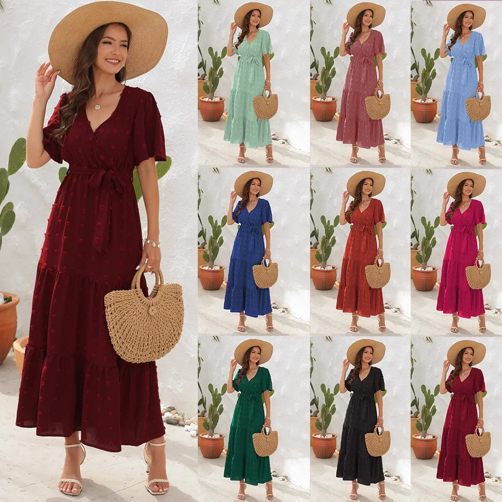 Summer Dress Women's V Neck High Waist Tie Waist Maxi Dress Wrap Front Tiered Ruffle Skirt Floral Embroidered Pattern Vacation
Summer Dress Women's V Neck High Waist Tie Waist Maxi Dress Wrap Front Tiered Ruffle Skirt Floral Embroidered Pattern Vacation