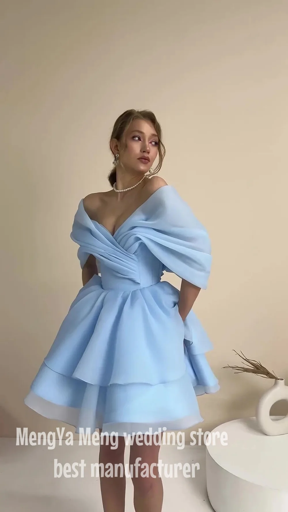 ZHUISHU Light Blue Short Prom Dresses Off Shoulder Tiered Organza Cocktail Dress Pleats Lace Up Wedding Party Gowns Customized
ZHUISHU Light Blue Short Prom Dresses Off Shoulder Tiered Organza Cocktail Dress Pleats Lace Up Wedding Party Gowns Customized
