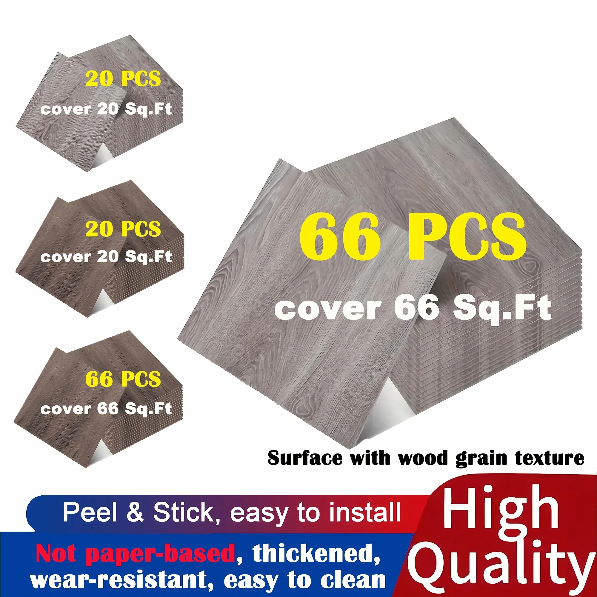 20/66pcs Vinyl Wood-Look Floor Tiles, 12" X 12". Peel & Stick Thickened Anti-Slip Floor Stickers, DIY Wall Decals, Economical Decor, Bedroom/Living Room/Kitchen Floor Mats, Flooring Installation Materials, Mother's Day Gifts
20/66pcs Vinyl Wood-Look Floor Tiles, 12" X 12". Peel & Stick Thickened Anti-Slip Floor Stickers, DIY Wall Decals, Economical Decor, Bedroom/Living Room/Kitchen Floor Mats, Flooring Installation Materials, Mother's Day Gifts