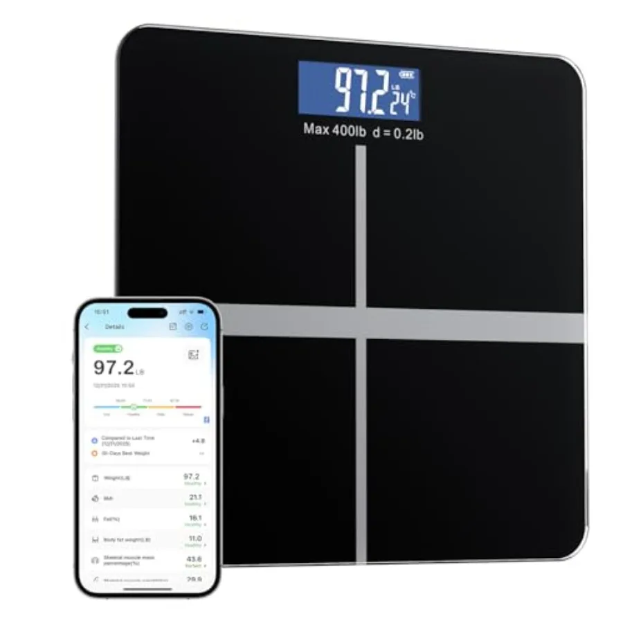 Smart Body Weight Scale Digital Bathroom Scale Measures BMI and Body Composition with Smartphone App Max Weight Capacity 400 lb
Smart Body Weight Scale Digital Bathroom Scale Measures BMI and Body Composition with Smartphone App Max Weight Capacity 400 lb