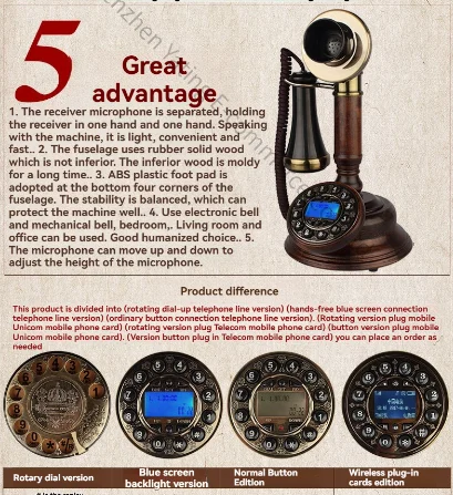 Wood Candlestick Retro Telephone Antique Phone Rotary / Button Dial,Caller ID,LCD Blue Backlit,Antique Landline Phone telefono
Wood Candlestick Retro Telephone Antique Phone Rotary / Button Dial,Caller ID,LCD Blue Backlit,Antique Landline Phone telefono