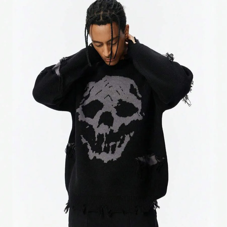 Dark Street Hip Hop Skeleton Embroidery Hole Knitwear Autumn Winter Loose Overhead Men Women Sweater round Neck Long Sleeve
Dark Street Hip Hop Skeleton Embroidery Hole Knitwear Autumn Winter Loose Overhead Men Women Sweater round Neck Long Sleeve