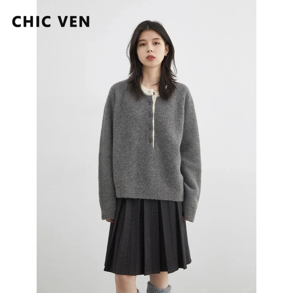 CHIC VEN корейские женские свитера, новые свободные повседневные вязаные джемперы с контрастным круглым вырезом, женские теплые пуловеры, осень-зима 2026
CHIC VEN корейские женские свитера, новые свободные повседневные вязаные джемперы с контрастным круглым вырезом, женские теплые пуловеры, осень-зима 2026