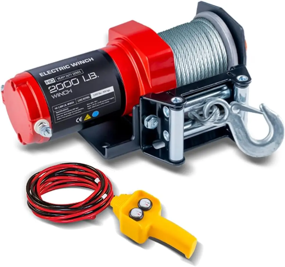 2000lb ATV Winch with Steel Cable, Manual Remote Control, Mounting Plate & Roller Fairlead
2000lb ATV Winch with Steel Cable, Manual Remote Control, Mounting Plate & Roller Fairlead