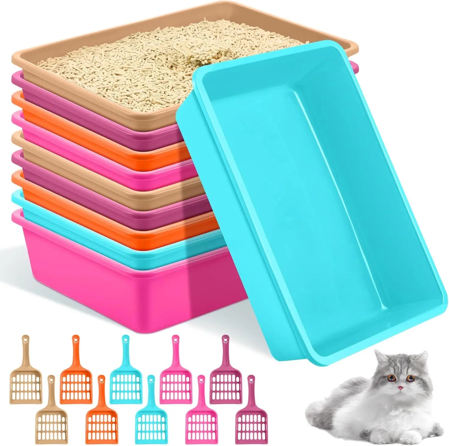 10 Pcs Open Cat Litter Box Kitten Litter Pan with 10 Scooper Medium Plastic Pet Tray Durable Nonstick Kitten Box for In
10 Pcs Open Cat Litter Box Kitten Litter Pan with 10 Scooper Medium Plastic Pet Tray Durable Nonstick Kitten Box for In