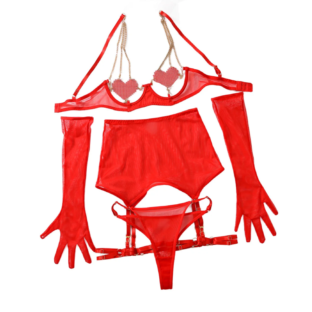 Sexy Lingerie Set For Women 5-Piece Exposed Breasts Love Chain Sexy See-Through Mesh Garters Underwear Set New
Sexy Lingerie Set For Women 5-Piece Exposed Breasts Love Chain Sexy See-Through Mesh Garters Underwear Set New