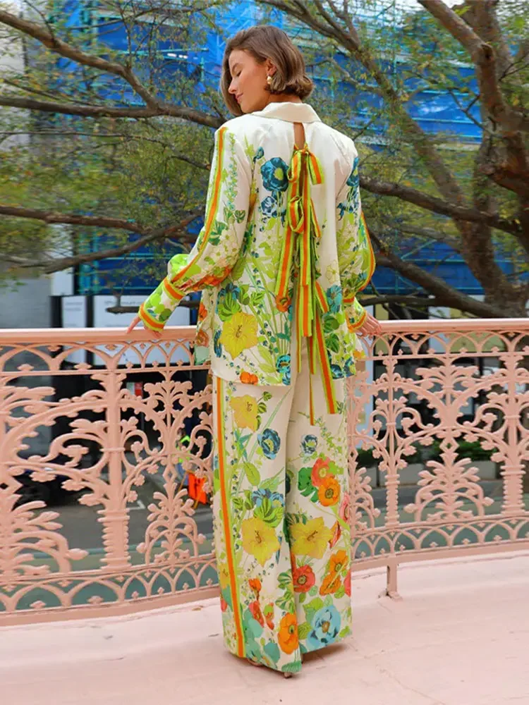 Women Causal Satin Floral Print Pants Set Fashion Lapel Back Hollow Lace Up Long Sleeve Buttons Shirt Suit Lady Street Outfit
Women Causal Satin Floral Print Pants Set Fashion Lapel Back Hollow Lace Up Long Sleeve Buttons Shirt Suit Lady Street Outfit