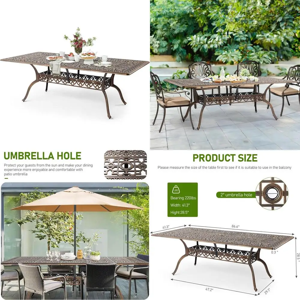 8-Person Metal Patio Dining Table with Umbrella Hole, Outdoor Garden Furniture (87Lx42Wx28.5H)
8-Person Metal Patio Dining Table with Umbrella Hole, Outdoor Garden Furniture (87Lx42Wx28.5H)