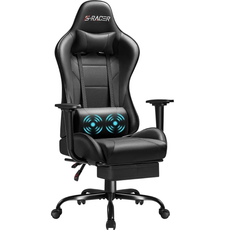 Massage Gaming Chair Office Chair High Back PU Leather Chair with Footrest, Black
Massage Gaming Chair Office Chair High Back PU Leather Chair with Footrest, Black