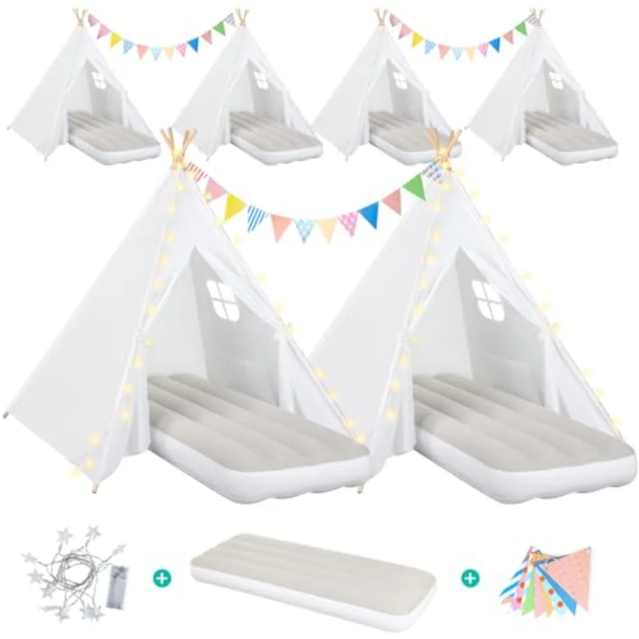 Indoor kids sleepover party teepee tent, white cotton canvas with star lights and colored flags, washable foldable, includes in
Indoor kids sleepover party teepee tent, white cotton canvas with star lights and colored flags, washable foldable, includes in