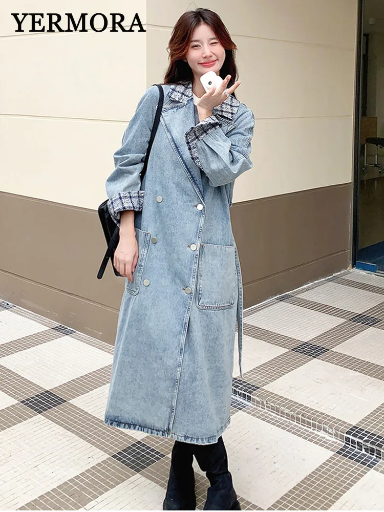 YERMORA Blue Pocket Denim Casual Trench Coat For Women Lapel Long Sleeve Loose Windbreaker Fashion Spring Autumn 2025 New A613
YERMORA Blue Pocket Denim Casual Trench Coat For Women Lapel Long Sleeve Loose Windbreaker Fashion Spring Autumn 2025 New A613
