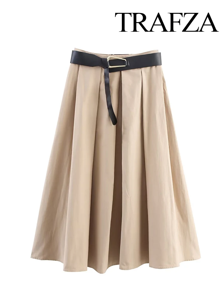 TRAFZA Women's Fashion Vintage Belted Cape-Style Zipper Midi Skirt Female High Waist Elegant Party Pleated Casual A-line Skirt
TRAFZA Women's Fashion Vintage Belted Cape-Style Zipper Midi Skirt Female High Waist Elegant Party Pleated Casual A-line Skirt
