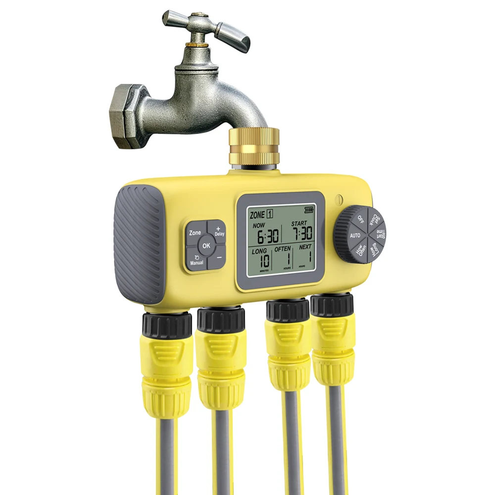 Automatic Watering Timer 4 Zone Programmable Irrigation Controller Rain Delay Timed Water Valve IPX5 Waterproof Outdoor Sprinkle
Automatic Watering Timer 4 Zone Programmable Irrigation Controller Rain Delay Timed Water Valve IPX5 Waterproof Outdoor Sprinkle