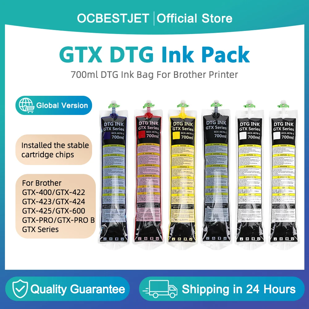GTX Ink Bag With Chip DTG Textile Ink Pack For Brother GTX-422 GTX-423 GTX-424 GTX-425 GTX-600 GTXPRO GTXPROB GTX Series 700ML 
GTX Ink Bag With Chip DTG Textile Ink Pack For Brother GTX-422 GTX-423 GTX-424 GTX-425 GTX-600 GTXPRO GTXPROB GTX Series 700ML
