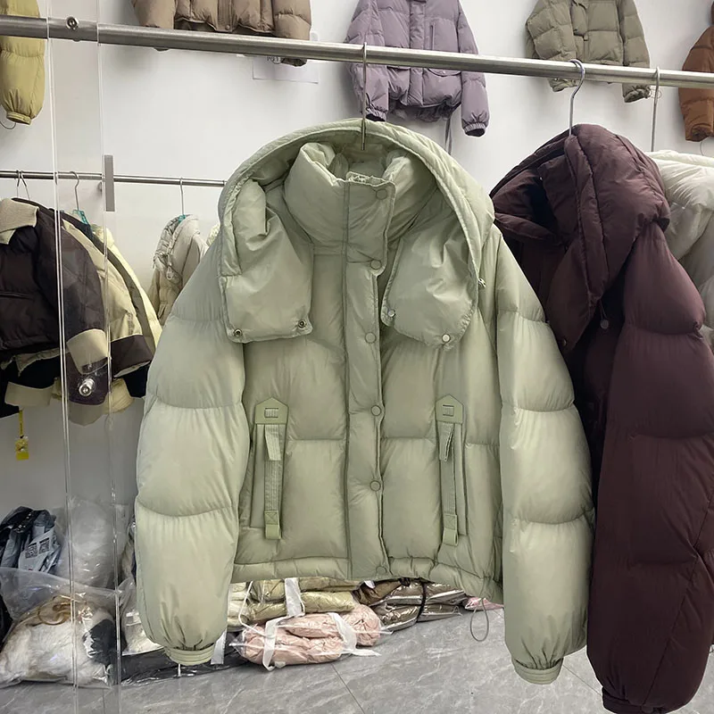 Женское пальто на белом утином пуху, новинка 2025, зимние утепленные пуховики, женские свободные темпераментные короткие женские пуховики с капюшоном H568 
Женское пальто на белом утином пуху, новинка 2025, зимние утепленные пуховики, женские свободные темпераментные короткие женские пуховики с капюшоном H568