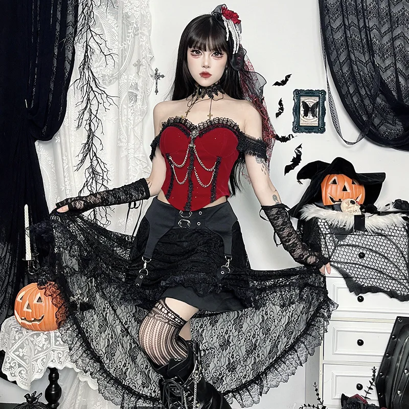 Autumn New Vest Halloween Temperament Style Red Sparkling One Shoulder Palace Top
Autumn New Vest Halloween Temperament Style Red Sparkling One Shoulder Palace Top