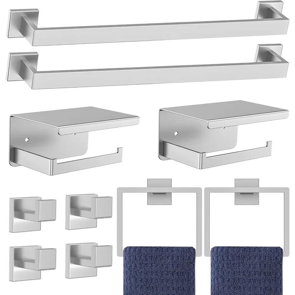 Brushed Nickel 10-Piece Bathroom Hardware Set 23.6 Inch Towel Bar Wall Mounted Stainless Steel Towel Holder Kit
Brushed Nickel 10-Piece Bathroom Hardware Set 23.6 Inch Towel Bar Wall Mounted Stainless Steel Towel Holder Kit