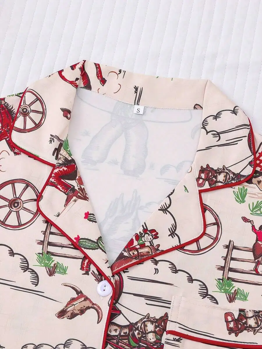 Women Western Cowgirl Wagon Print Sleepwear Set Short Sleeve Top And Shorts Comfortable All Seasons
Women Western Cowgirl Wagon Print Sleepwear Set Short Sleeve Top And Shorts Comfortable All Seasons