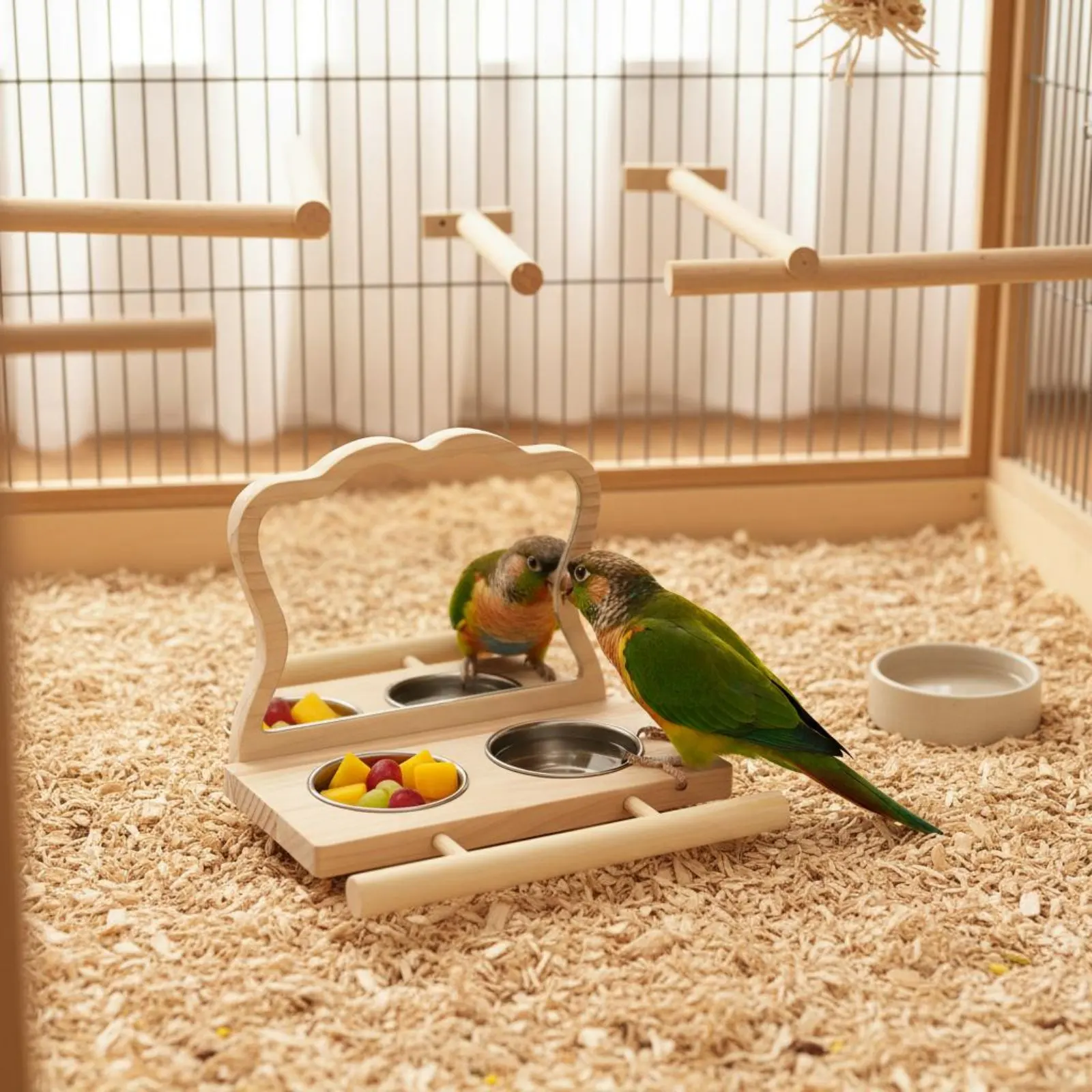 Avian Feeding Station with Mirror Natural Wood Wooden Avian Feeder with Mirror Birdcage Accessory Easy to Install
Avian Feeding Station with Mirror Natural Wood Wooden Avian Feeder with Mirror Birdcage Accessory Easy to Install