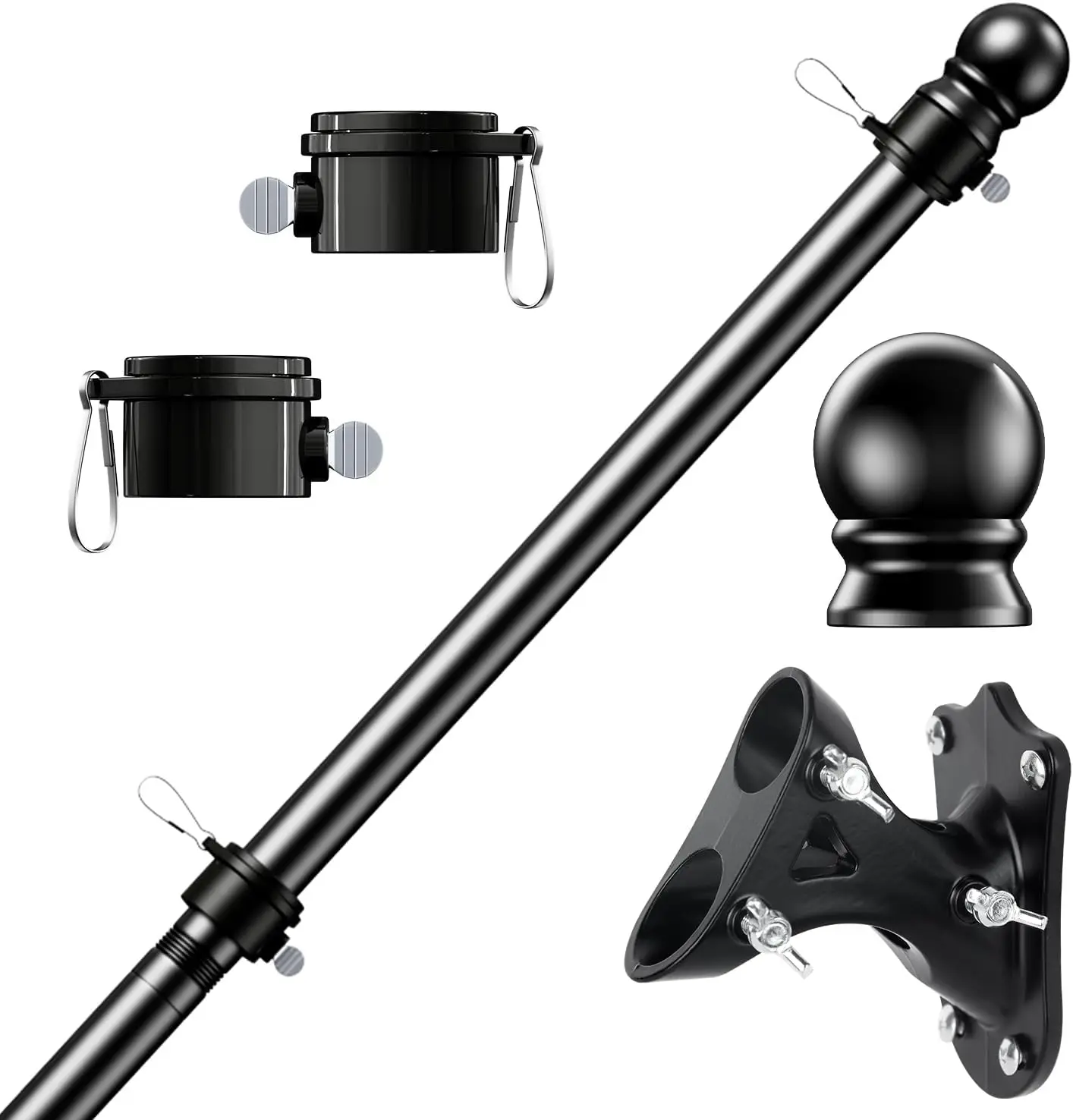 Tangle Free Spinning Flag Pole Kit, Rustproof Stainless Steel for 3x5 Outdoor Flags, 5FT Black with Bracket
Tangle Free Spinning Flag Pole Kit, Rustproof Stainless Steel for 3x5 Outdoor Flags, 5FT Black with Bracket