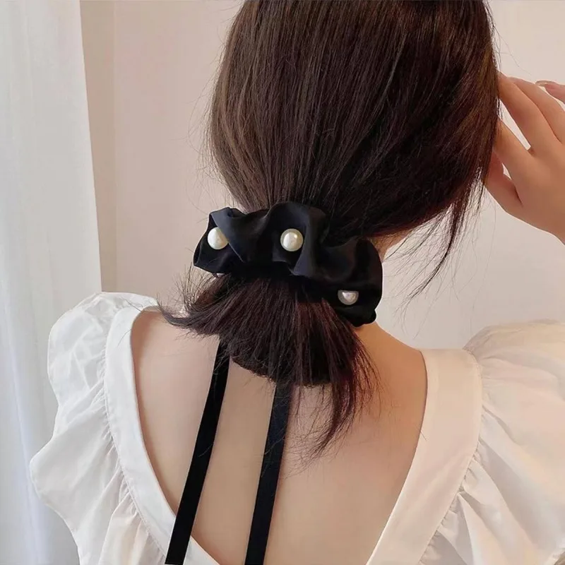 Black Pearl Ribbon Hair Scrunchie for Korean Bun High Elasticity Non Damaging Elastic Hair Tie Retro Shiny Durable Elegant Soft
Black Pearl Ribbon Hair Scrunchie for Korean Bun High Elasticity Non Damaging Elastic Hair Tie Retro Shiny Durable Elegant Soft