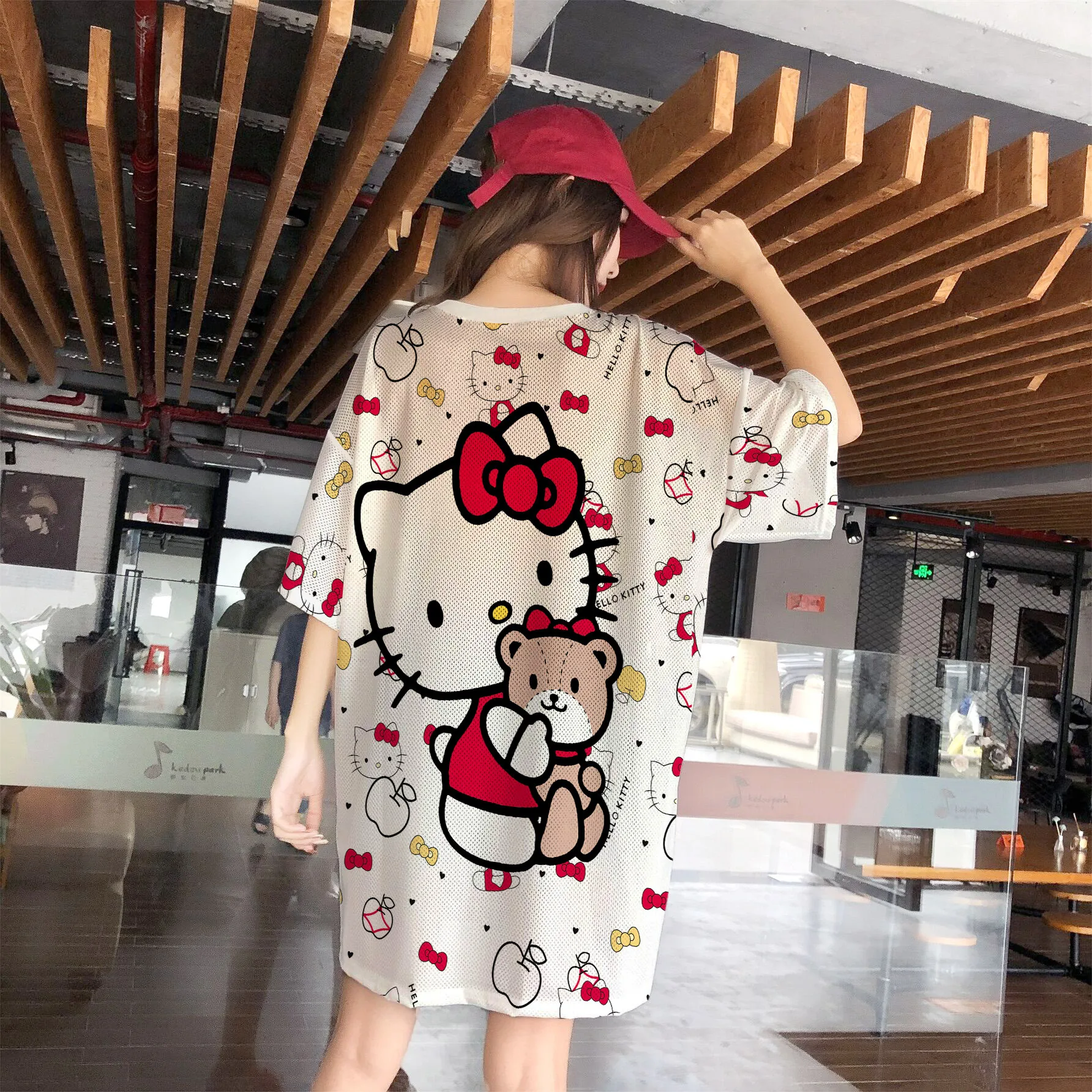 Sanrio hello kitty Casual Home clothing Girl Short Sleeve T-Shirt Cartoon women Love Print Mesh Quick-Dry Dress sleepwear robes
Sanrio hello kitty Casual Home clothing Girl Short Sleeve T-Shirt Cartoon women Love Print Mesh Quick-Dry Dress sleepwear robes