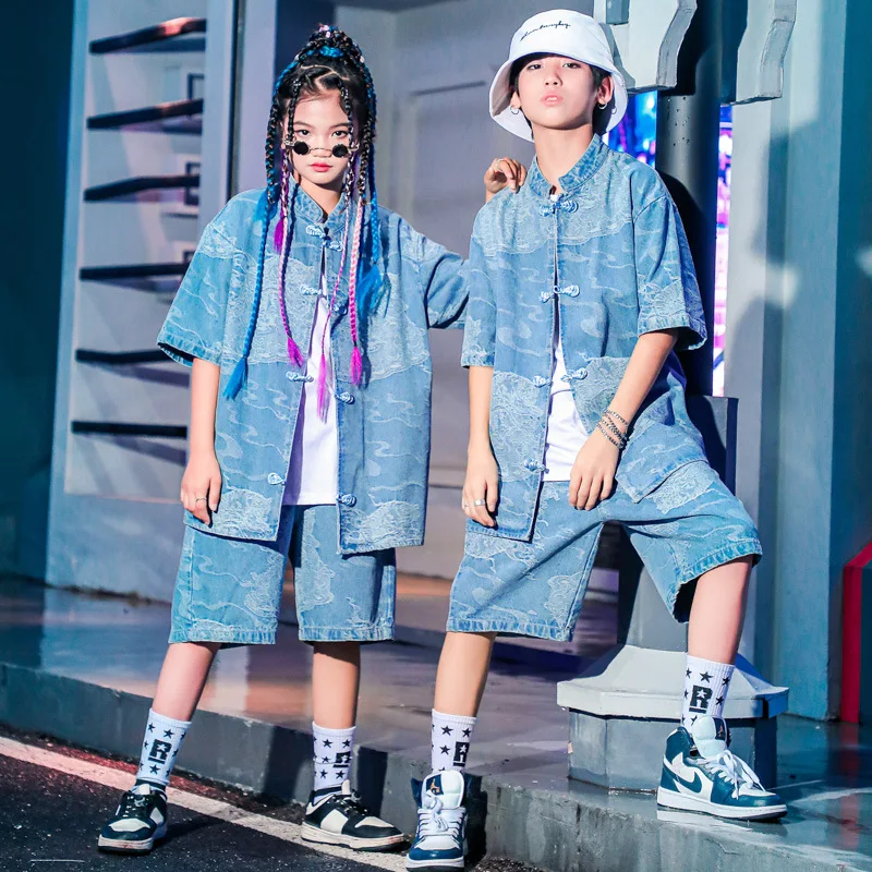 Blue Denim Street Dance Clothes For Children Hip Hop Dancer Outfit Kpop Clothing Girls Boys Jazz Dancewear Shirt Shorts DL10730
Blue Denim Street Dance Clothes For Children Hip Hop Dancer Outfit Kpop Clothing Girls Boys Jazz Dancewear Shirt Shorts DL10730
