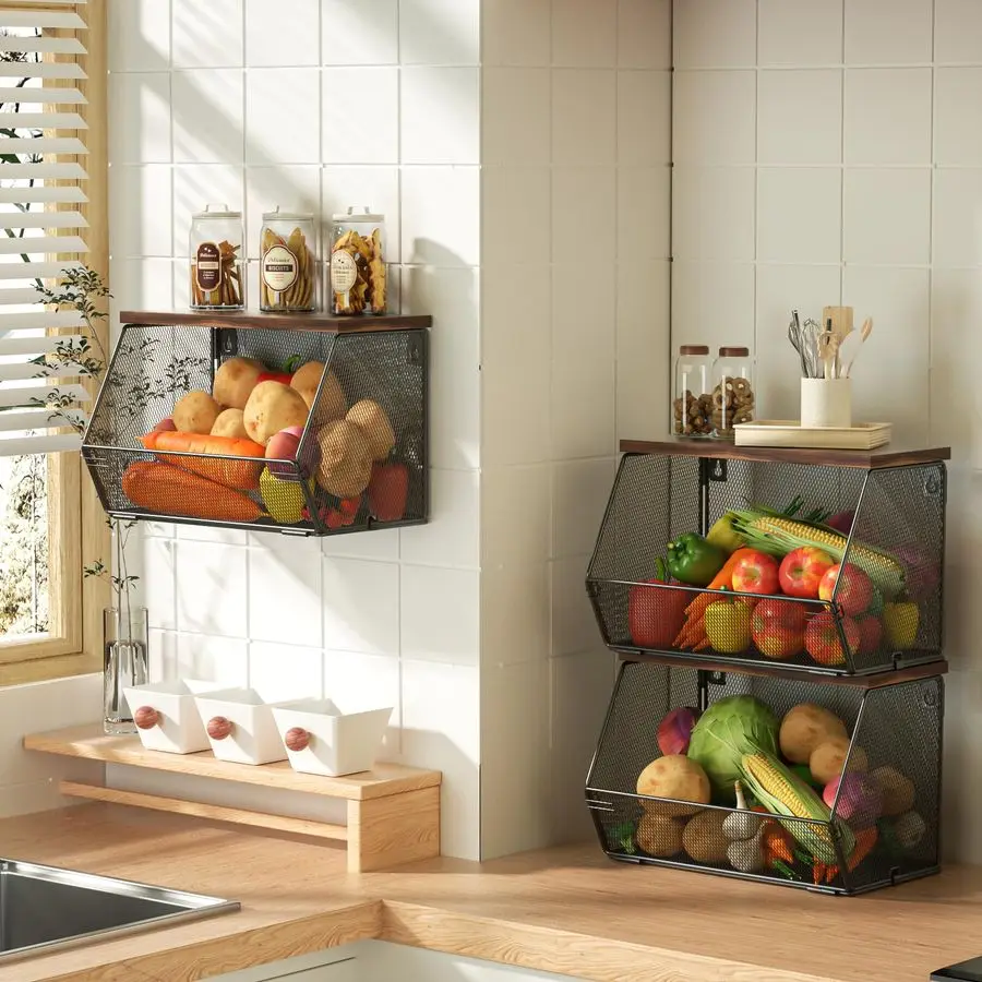 Fruit Basket Wire Baskets with Wood Lid, Wall Mounted Produce Basket for Snack, Fruit and Vegetable Storage, Countertop Onion an
Fruit Basket Wire Baskets with Wood Lid, Wall Mounted Produce Basket for Snack, Fruit and Vegetable Storage, Countertop Onion an