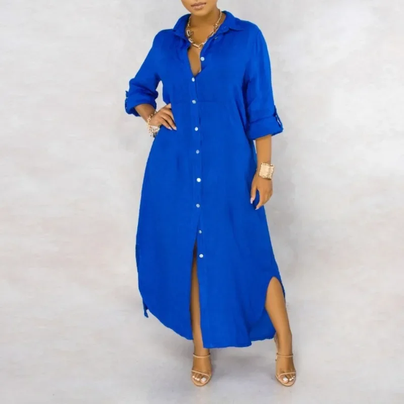 Solid Button Design Maxi Shirt Dress Women's Turn Down Collar Long Sleeve Casual Loose Dress
Solid Button Design Maxi Shirt Dress Women's Turn Down Collar Long Sleeve Casual Loose Dress