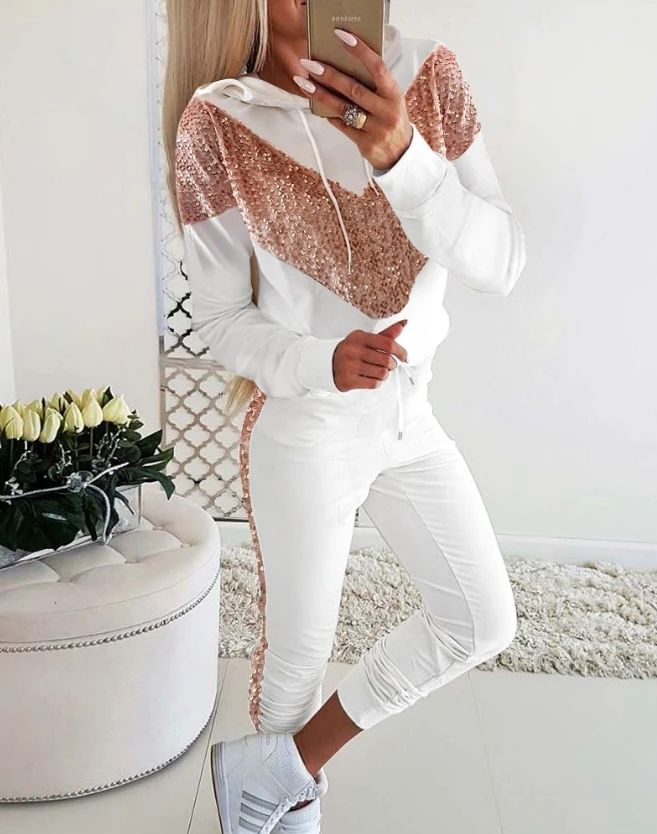 Contrast Color Sequins with Drawstring Hoodie and Drawstring Pants Set, Latest Best-Selling Fashion Women's Clothing
Contrast Color Sequins with Drawstring Hoodie and Drawstring Pants Set, Latest Best-Selling Fashion Women's Clothing
