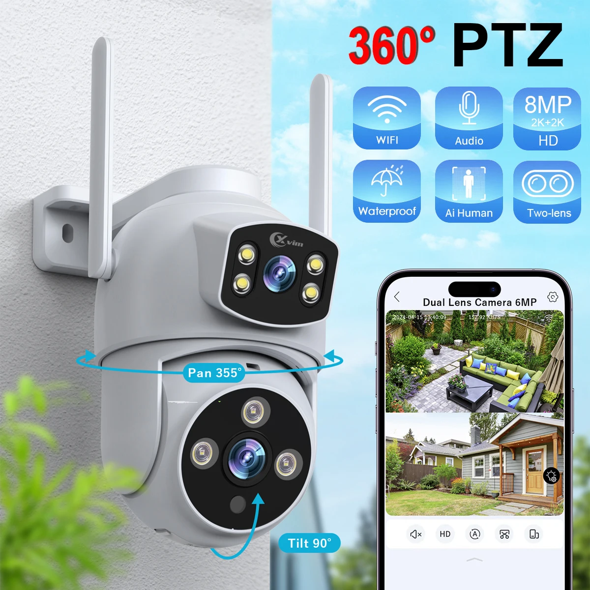 XVIM 6/8MP WIFI IP-камера PTZ двойной объектив двойной экран ручное обнаружение цветная камера ночного видения наружная камера наблюдения
XVIM 6/8MP WIFI IP-камера PTZ двойной объектив двойной экран ручное обнаружение цветная камера ночного видения наружная камера наблюдения