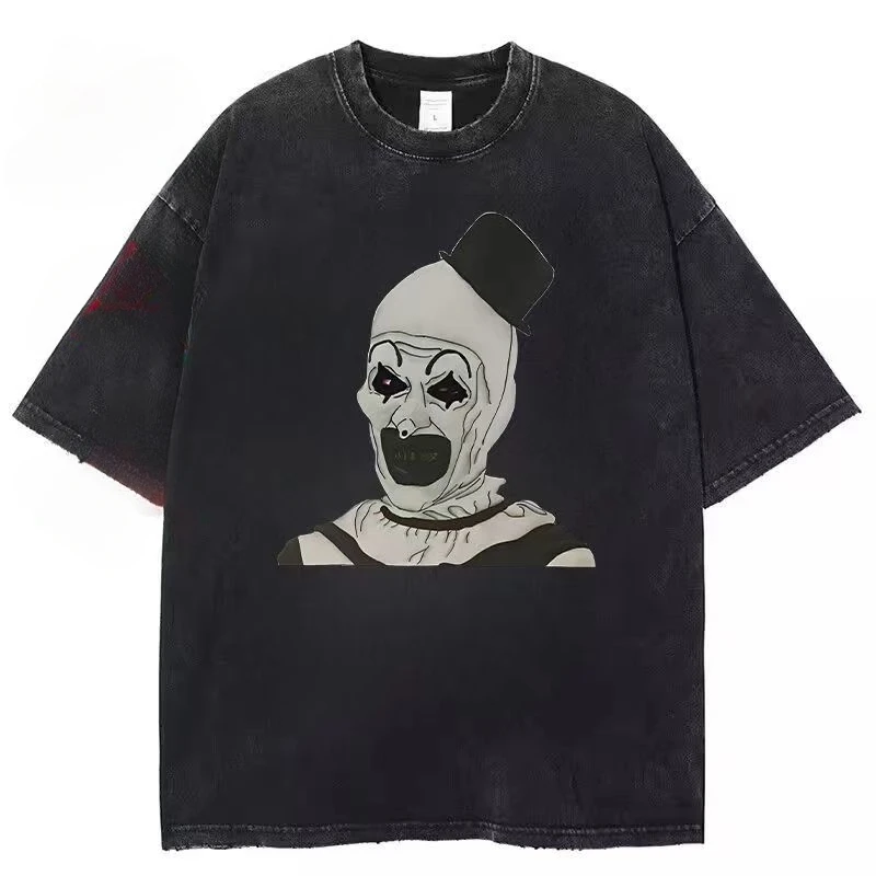 Men Cotton Washed T Shirt Movie Clown Graphic Terrifier Print Women Clothes Oversized Vintage Short Sleeve Funny T-Shirt
Men Cotton Washed T Shirt Movie Clown Graphic Terrifier Print Women Clothes Oversized Vintage Short Sleeve Funny T-Shirt