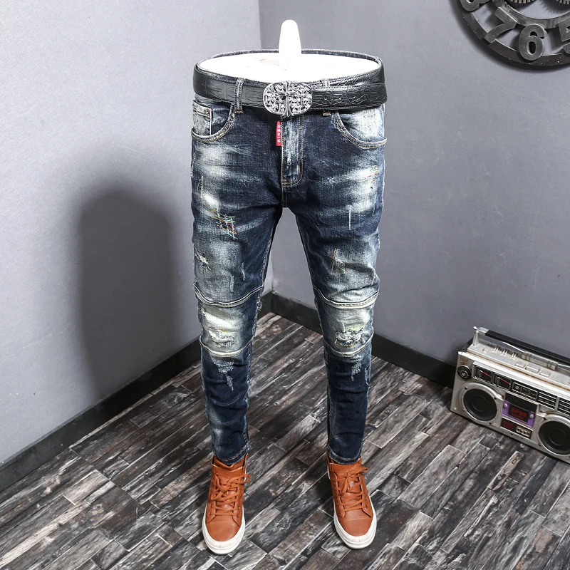 High Street Fashion Men Jeans Retro Black Blue Stretch Slim Fit Ripped Jeans Men Embroidery Designer Vintage Denim Pants Hombre
High Street Fashion Men Jeans Retro Black Blue Stretch Slim Fit Ripped Jeans Men Embroidery Designer Vintage Denim Pants Hombre