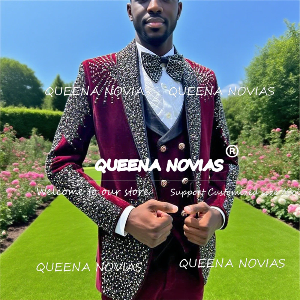 Роскошные костюмы с кристаллами и бисером, мужские костюмы из трех предметов, бордовые бархатные смокинги для жениха, индивидуальные однобортные пиджаки для выпускного вечера, костюм homme
Роскошные костюмы с кристаллами и бисером, мужские костюмы из трех предметов, бордовые бархатные смокинги для жениха, индивидуальные однобортные пиджаки для выпускного вечера, костюм homme