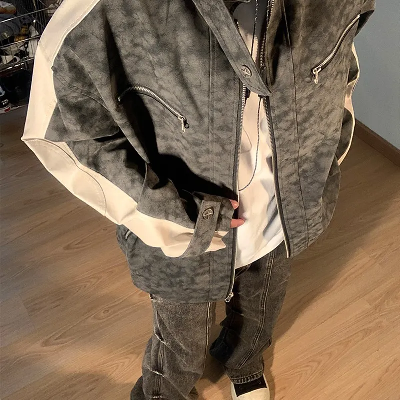 Мужская куртка из искусственной кожи в американском ретро-стиле с воротником-стойкой, цветными блоками и прямым низом, для весны и осени, модная уличная одежда
Мужская куртка из искусственной кожи в американском ретро-стиле с воротником-стойкой, цветными блоками и прямым низом, для весны и осени, модная уличная одежда