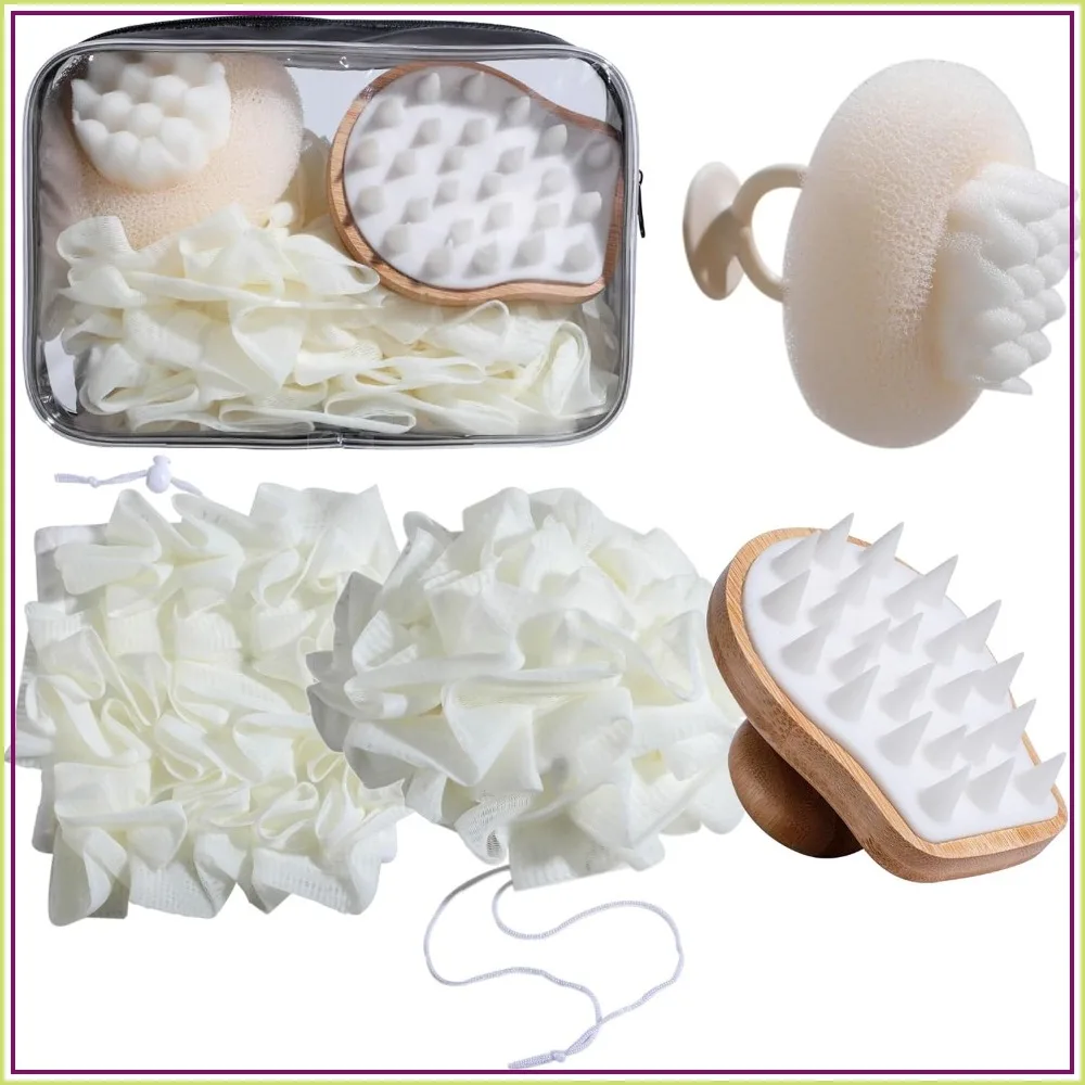 5 PCS Bath Tools Set: Loofah Washcloth Combo, Silicone Body Brush, Suction Cup, Waterproof Bag for Smooth Skin
5 PCS Bath Tools Set: Loofah Washcloth Combo, Silicone Body Brush, Suction Cup, Waterproof Bag for Smooth Skin