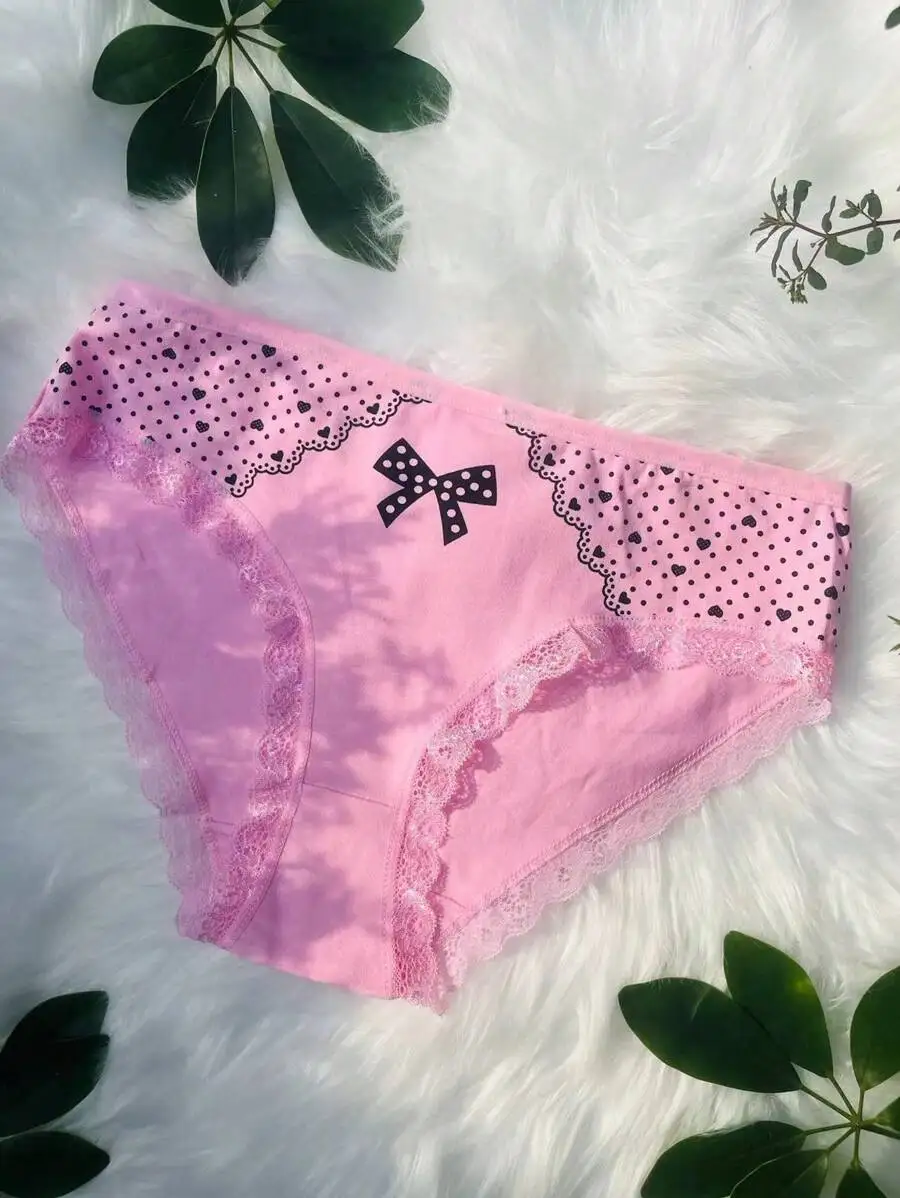 Pink Lace Briefs With Bow And Heart Dot Print Comfortable Stretchy Womens Underwear
Pink Lace Briefs With Bow And Heart Dot Print Comfortable Stretchy Womens Underwear