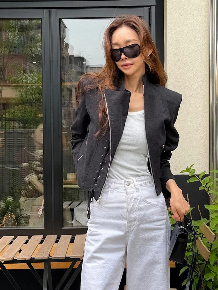 Black Lace-up Cropped Women's Jacket Chic Stand Collar Zip-up Asymmetric Biker Coat -2026 Streetwear Casual Slim Fit Outerwear
Black Lace-up Cropped Women's Jacket Chic Stand Collar Zip-up Asymmetric Biker Coat -2026 Streetwear Casual Slim Fit Outerwear