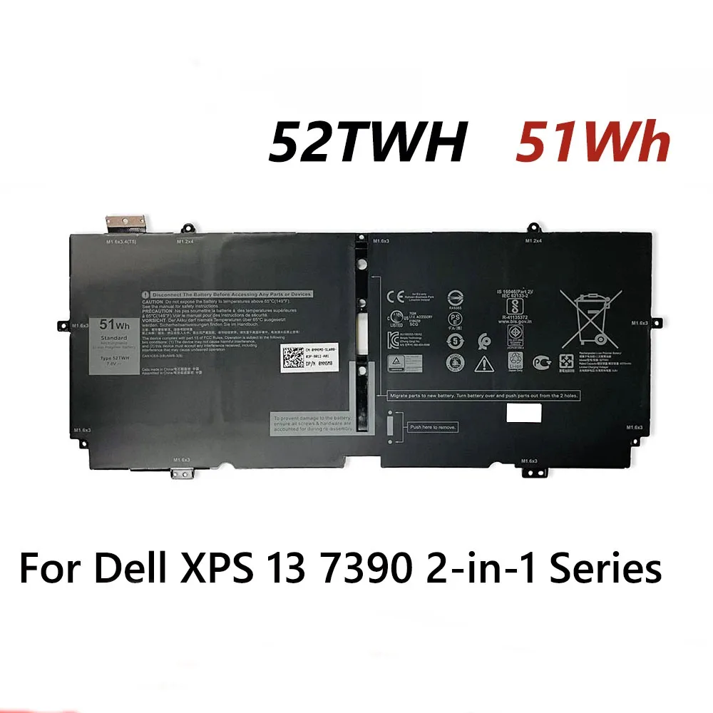52TWH 7,6 В 51WH Аккумулятор для ноутбука DELL XPS 13 7390 2-в-1 13-7390-D1505TB D1505TW D1705S D1605W D1705W D1805S D1905S Series
52TWH 7,6 В 51WH Аккумулятор для ноутбука DELL XPS 13 7390 2-в-1 13-7390-D1505TB D1505TW D1705S D1605W D1705W D1805S D1905S Series