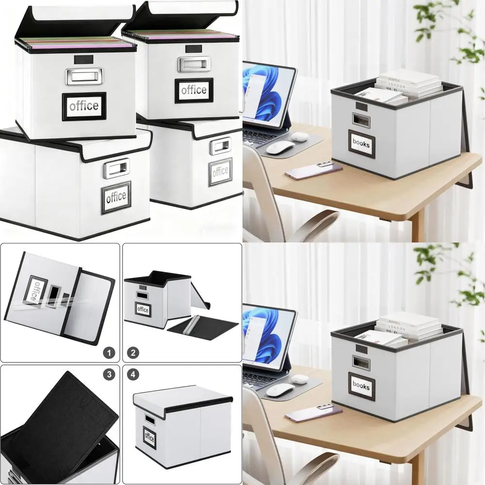Leather-Style Organizer Boxes with Lids, 4-Pack, Office Document Storage Solutions
Leather-Style Organizer Boxes with Lids, 4-Pack, Office Document Storage Solutions